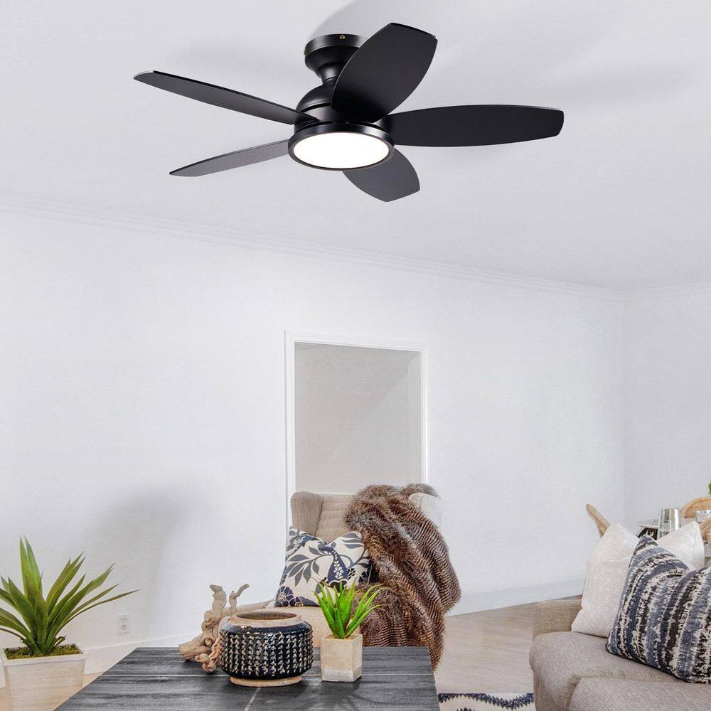 36 in. Integrated LED Black Walnut Low Profile Flush Mount Modern Standard Ceiling Fan with White Light and Remote price history on PriceWatchPro