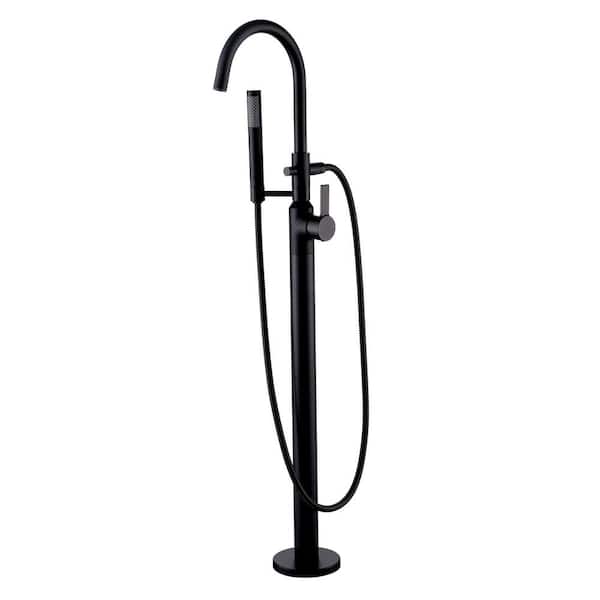 LUXIER Modern Freestanding Single-Handle Floor-Mount Roman Tub Faucet Filler with Hand Shower in Matte Black