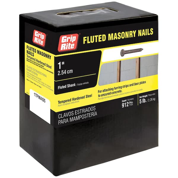 Grip-Rite 1 in. x 9-Gauge Bright Steel Fluted Masonry Nails 5 lb. Box