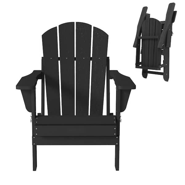 Mondawe Black Outdoor Folding Plastic Adirondack Chair Weather Resistant Patio Fire Pit Chair