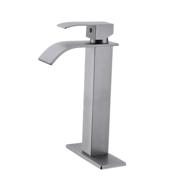 matrix decor Single Handle Single Hole Bathroom Faucet with Deckplate Included and Spot Resistant in Brushed Nickel
