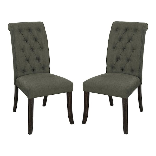 Furniture of America Skien Antique Black and Gray Polyester Upholstered Side Chair (Set of 2)