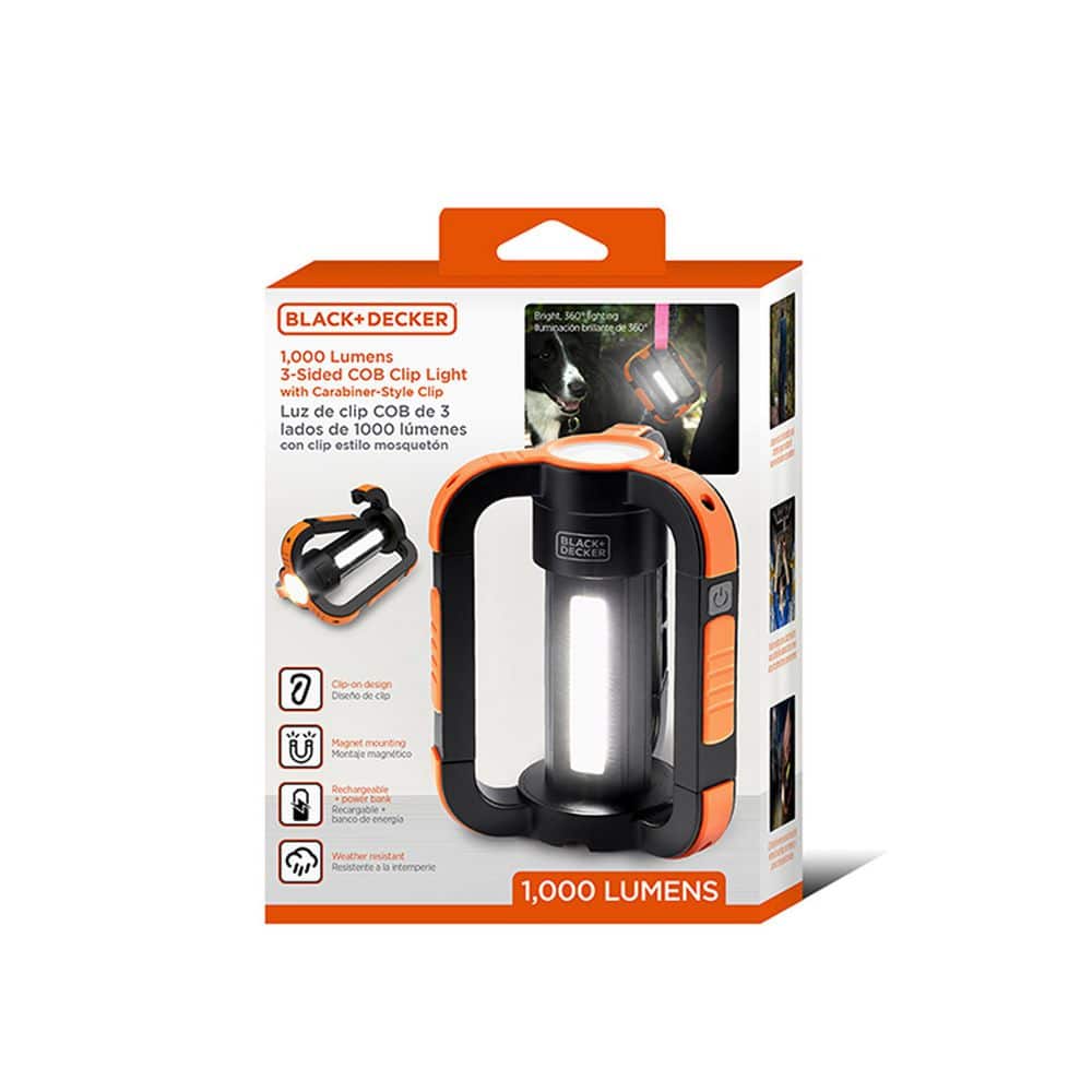 Black+decker Utility Light, 1000lm USB Rechargeable, Magnetic 3-Sided Cob LED, Portable and Waterproof, image size:1000x1000