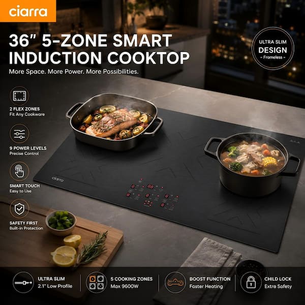 36 in. 5 Elements Smart Smooth Induction Cooktop in Black with Touch Control