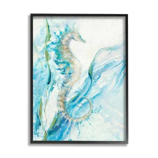 Stupell Industries "Nautical Seahorse Blue Fluid Ocean Water" by Dina D'Argo Framed Nature Wall Art Print 11 in. x 14 in.
