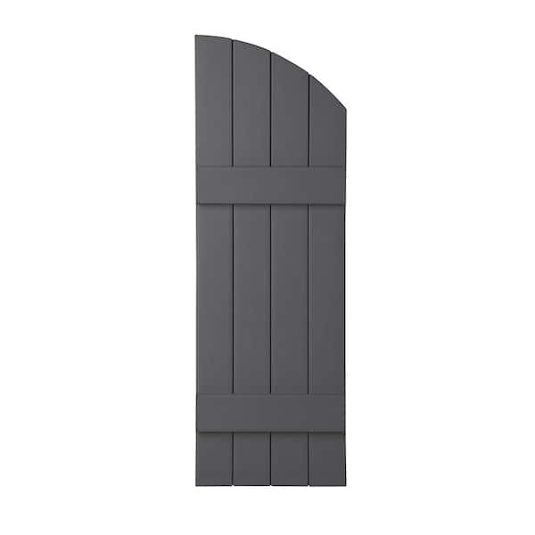 Ply Gem 15 in. x 43 in. Polypropylene Plastic 4-Board Closed Arch Top Board and Batten Shutters Pair in Gray