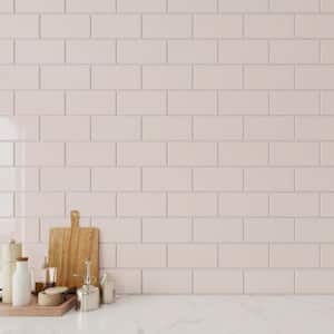 Rose Pale Pink 3 in. x 6 in. Wall Glossy Subway Glass Tile (5 sq. ft./Case)