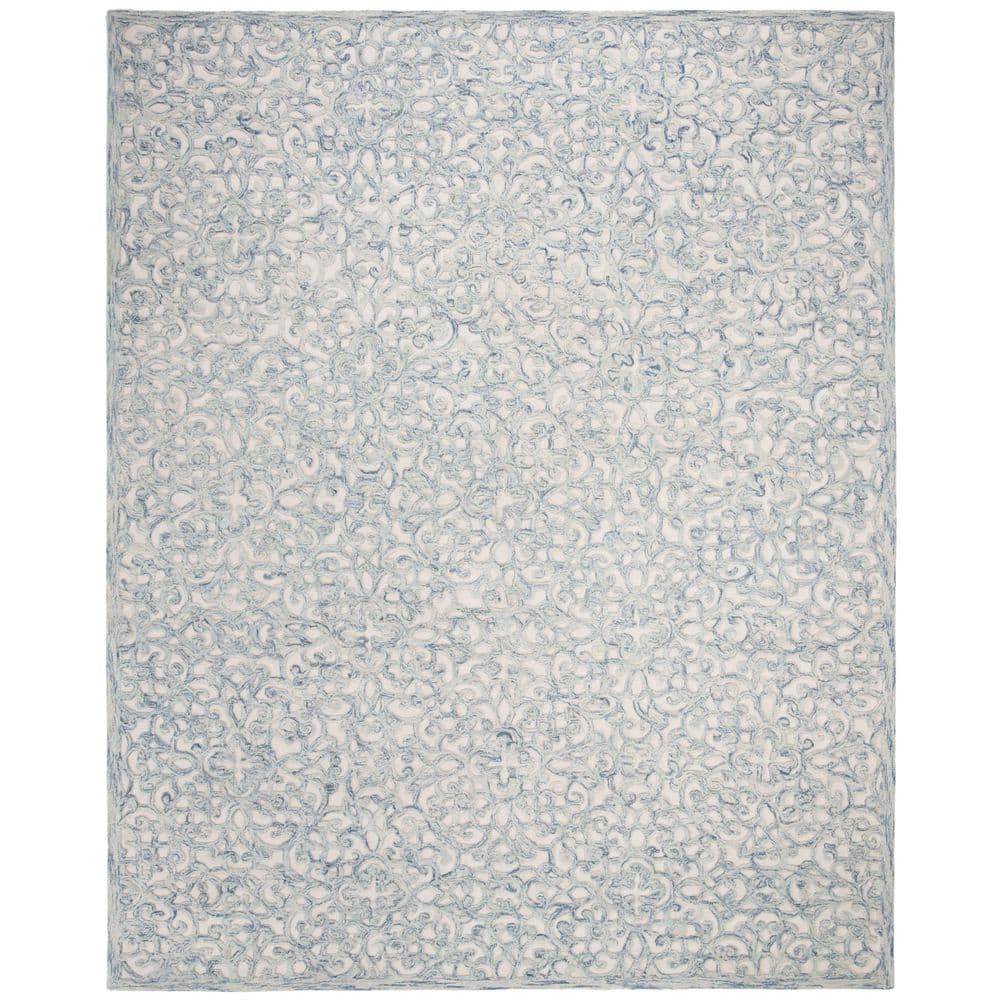 Handmade Abstract Tufted Wool Area Rug 9' x 12' in Blue
