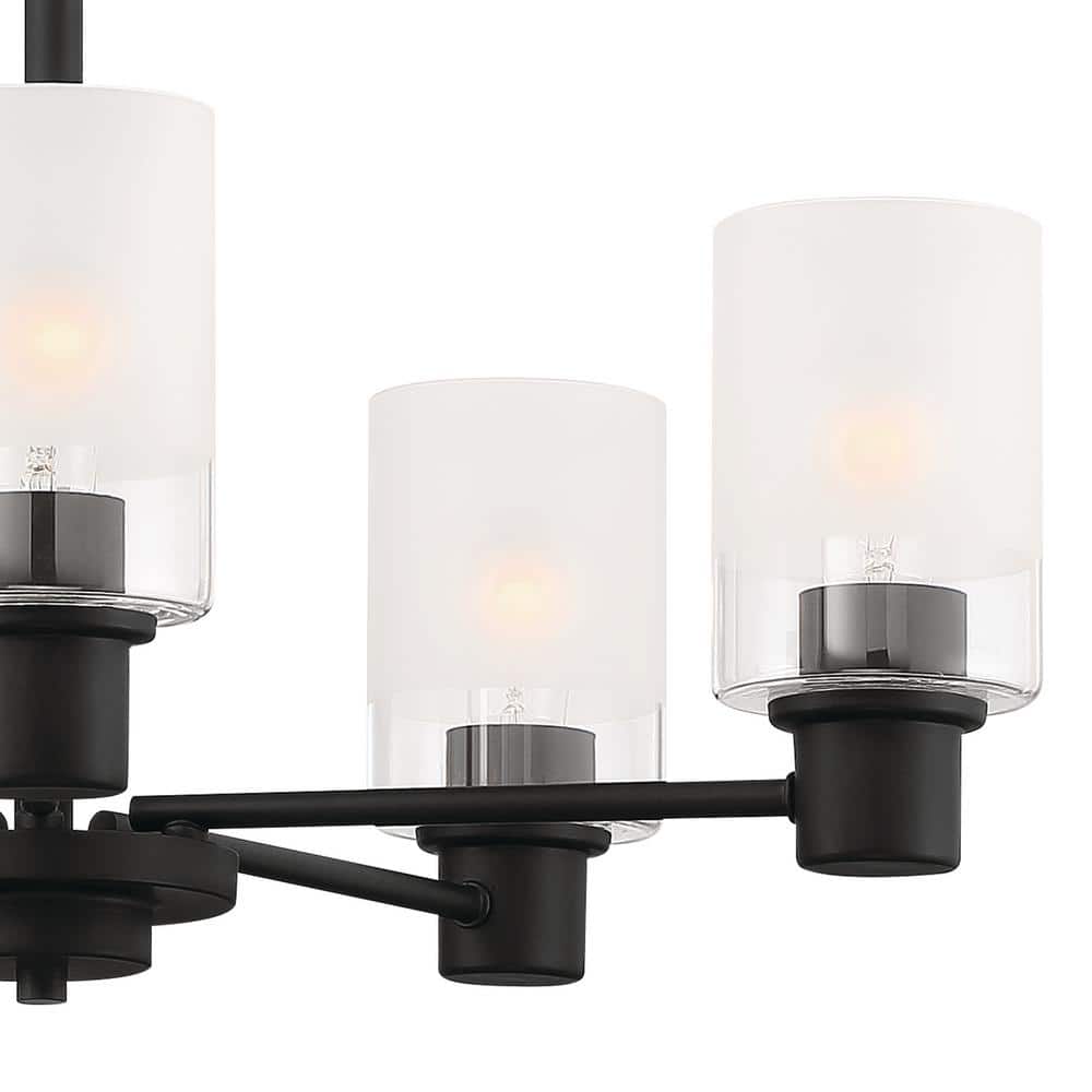 Matte Black Steel 5-Light Chandelier with Clear Glass Shades