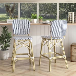 Gressa 44.75 in. Navy and White Aluminum Outdoor Bar Stool (Set of 2)