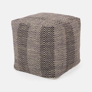 Brown and Beige Handcrafted Cotton Square Pouf