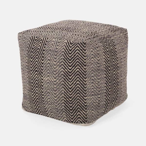 Brown and Beige Handcrafted Cotton Square Pouf