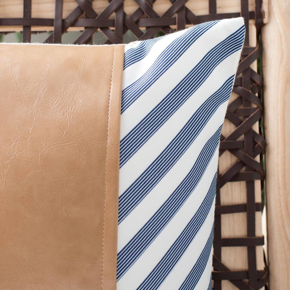 Endra Chevron Navy and Tan Faux Leather Throw Pillow