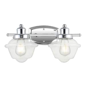 Orleans 16.75 in. 2-Light Chrome Iron/Glass schoolhouse LED Vanity Light