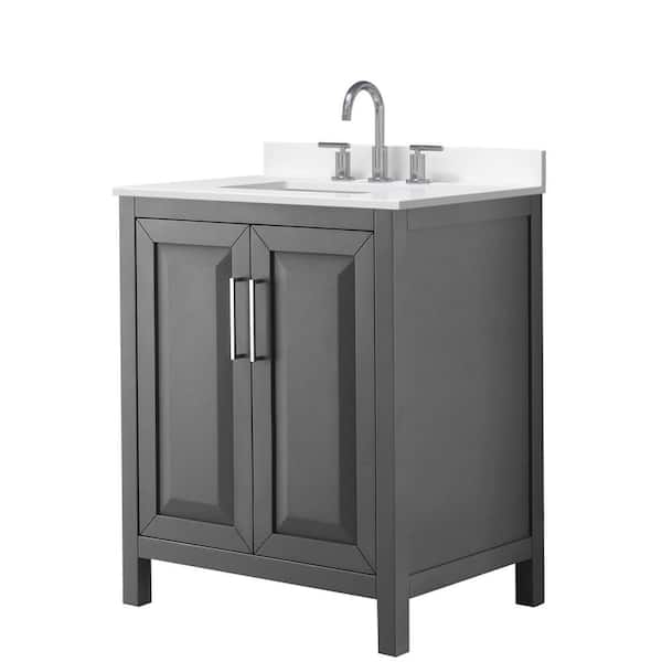 Wyndham Collection Daria 30 in. W x 22 in. D x 35.75 in. H Single Sink Bath Vanity in Dark Gray with Polished Chrome Trim White Quartz Top