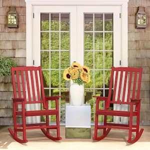 Orson Red Acacia Wood Classic Adirondack Weather-Resistant Outdoor Porch Rocker Outdoor Rocking Chair (Set of 2)