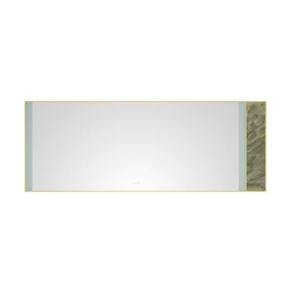 ANGELES HOME 96 in. W x 36 in. H Large Rectangular Stainless Steel Framed Dimmable Wall LED Bathroom Vanity Mirror in Gold Frame