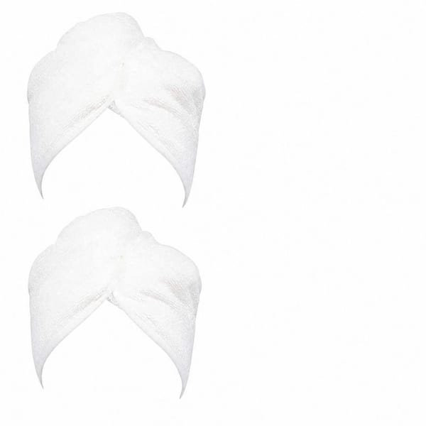 White Microfiber Bath Accessory Hair Towel Wrap 2 Pack Ultra Absorbent Fast Drying Turban for Wet Hair