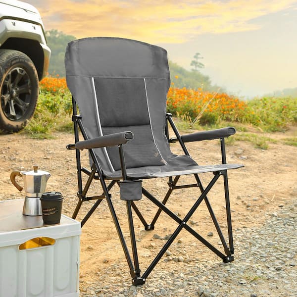 Gray Heavy-Duty 600D Oxford Fabric Camping Outdoor Chairs with Folding and Reinforced Steel Frame