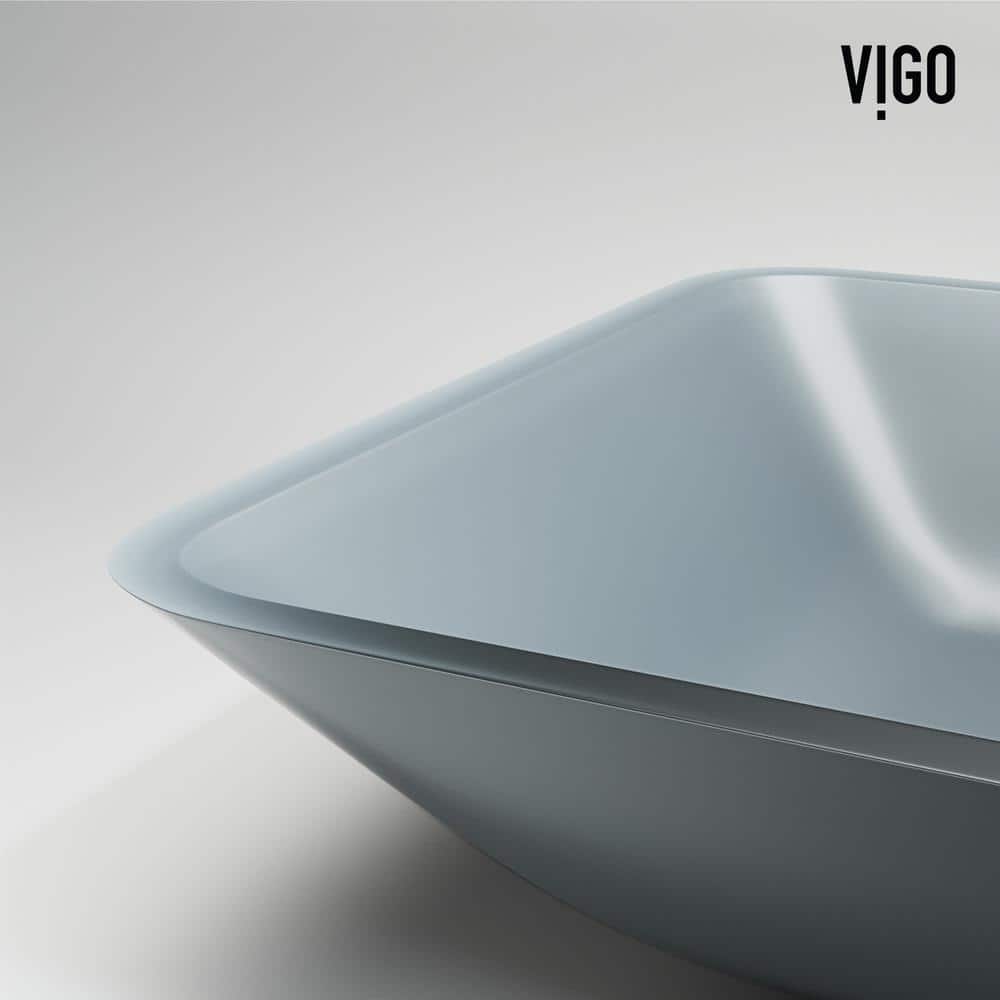 Sottile Blue Glass Rectangular Vessel Sink with Brushed Nickel Faucet