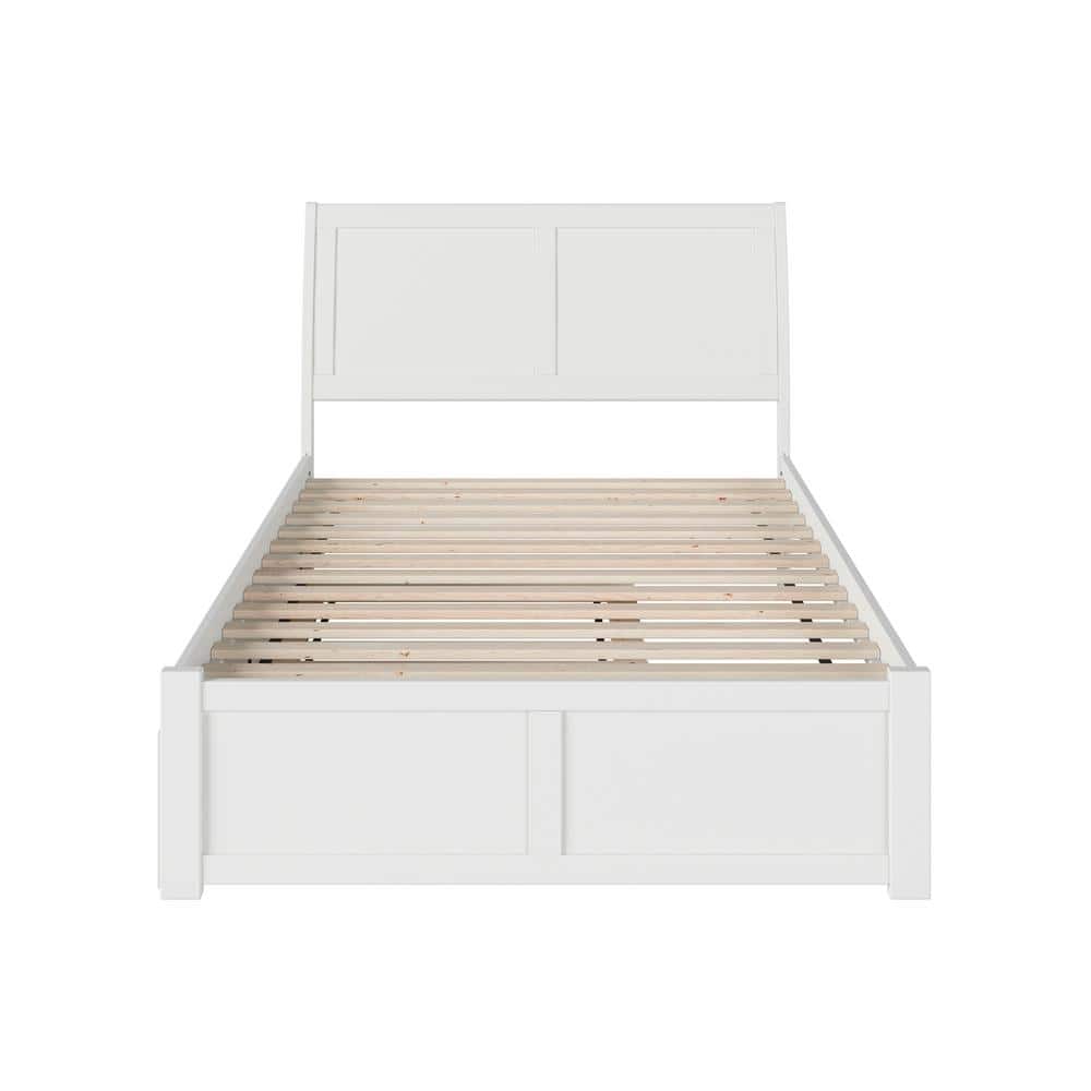 White Queen Wood Platform Bed with Trundle and Slats