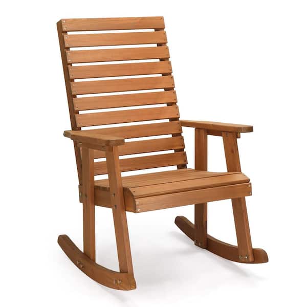 Karl home Fir Patio Wooden Rocking Chair Teak Color Outdoor Rocking Chair