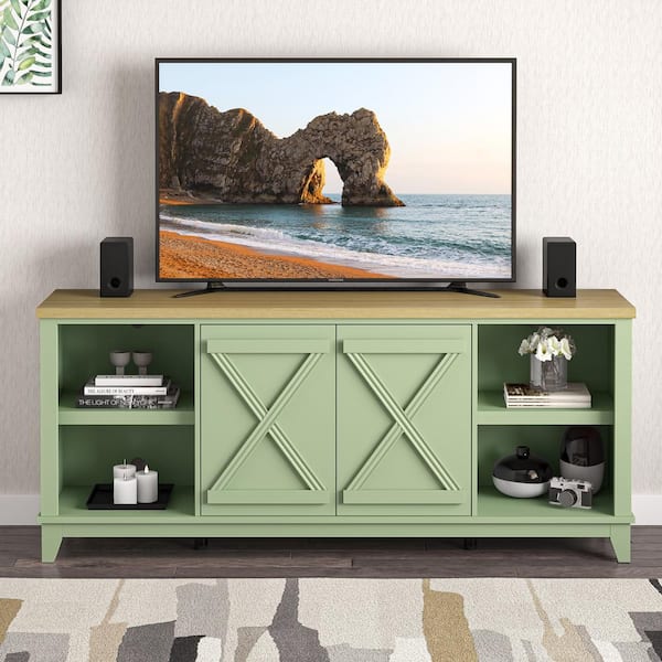 Elegant Pesto Green TV Stand Fits TVs Up to 65 in. to 75 in. with 2-Front Doors