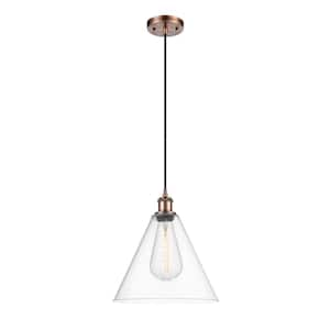 Berkshire 100-Watt 1 Light Antique Copper Shaded Mini Pendant Light with Clear Glass Shade