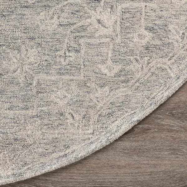 Jade Silver/Gray 7 ft. 9 in. Round Floral Escape Handwoven Indoor Area Rug