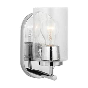 Oslo 4.75 in. 1-Light Chrome Contemporary Transitional Dimmable Wall Bath Vanity Light with Clear Seeded Glass Shade