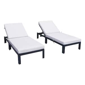 Chelsea Modern Black Aluminum Outdoor Patio Chaise Lounge Chair with Light Grey Cushions (Set of 2)