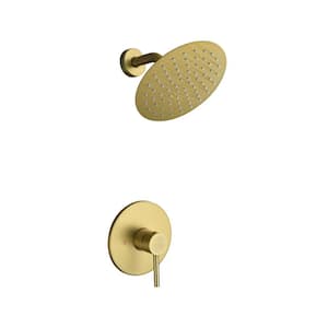 1-Spray Patterns 1.5 GPM 7.87 in. Round Wall Mounted Fixed Shower Head with Rough-In Valve in Gold