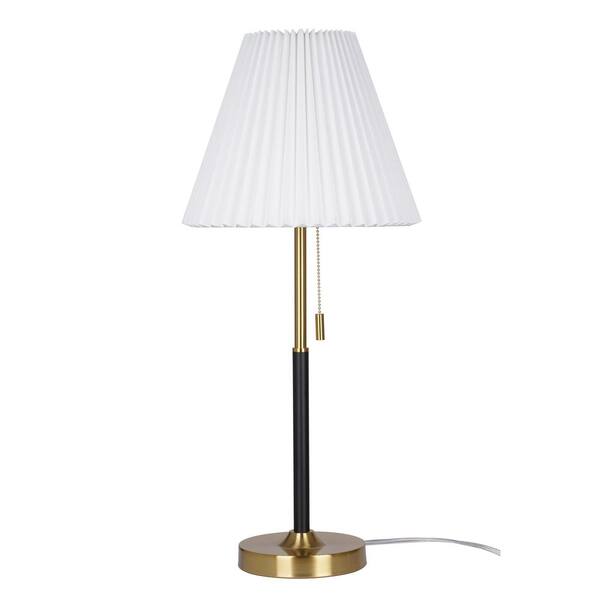 Hampton Bay Blakeley 24 in. Black and Gold 1 Light Table Lamp with Pleated Bell Fabric Shade