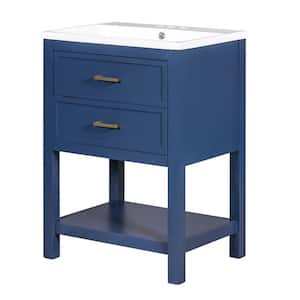 24 in. W x 18 in. D x 34 in. H Single Sink Freestanding Bath Vanity in Blue with White Resin Top