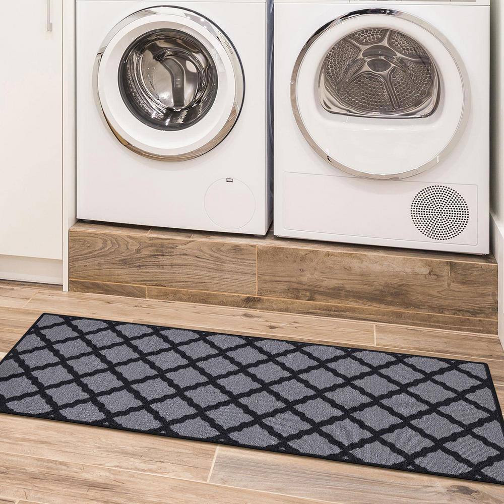 Dark Gray Washable Non-Slip Trellis Runner Rug