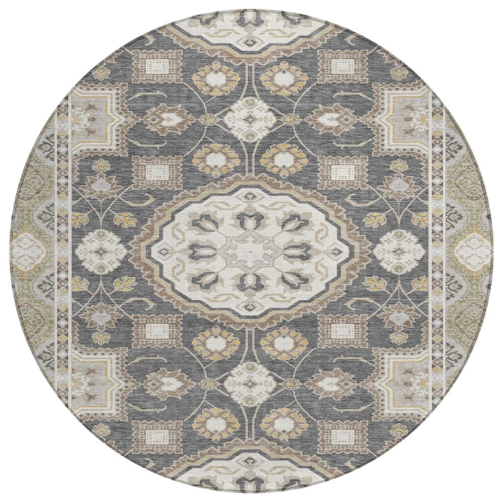 Chantille Machine Washable Indoor/Outdoor Abstract ACN2903 Graphite 8 ft. x 8 ft. Round Rug price history on PriceWatchPro