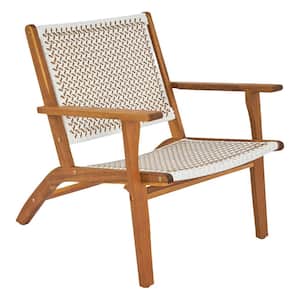 Outdoor Chair with Acacia Wood Frame and Woven Web Seat Comfortable Patio Lounge Chair
