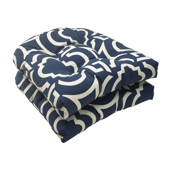 Pillow Perfect 19 in. x 19 in. Outdoor Dining Chair Cushion in Blue/White (Set of 2)