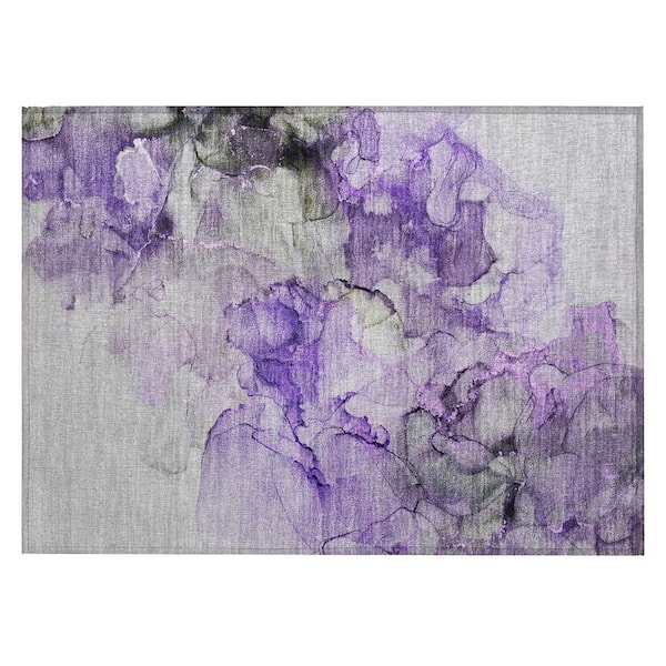 Purple 2 ft. x 3 ft. Woven Abstract Polyester Rectangle Indoor/Outdoor Area Rug