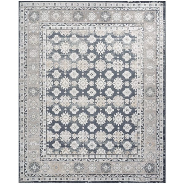 Nourison Dekor Grey Navy 8 ft. x 10 ft. Medallion Traditional Area Rug
