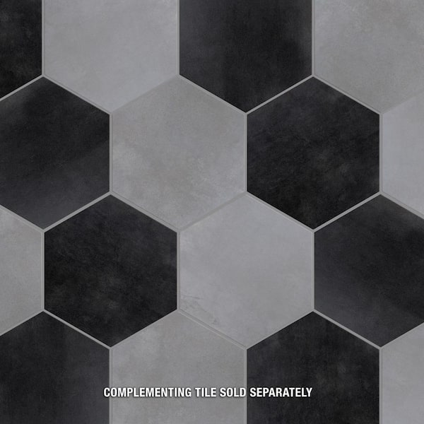 Merola Tile Industrial Hex Black 8-1/2 in. x 9-7/8 in. Porcelain
