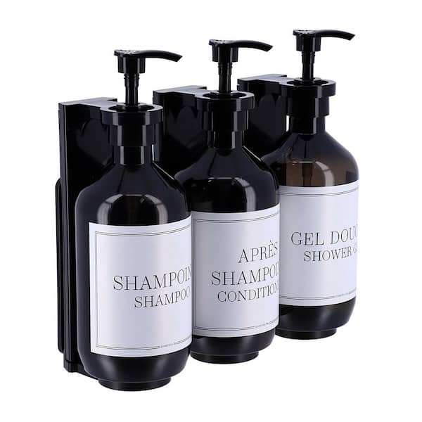 3 Pack 500ml Wall Mounted Soap Dispensers Shampoo and Conditioner Dispenser Black