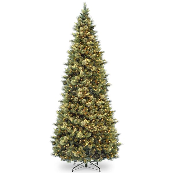 National Tree Company 10 ft. Carolina Pine Slim Wrapped Tree with Flocked Cones and Clear Lights
