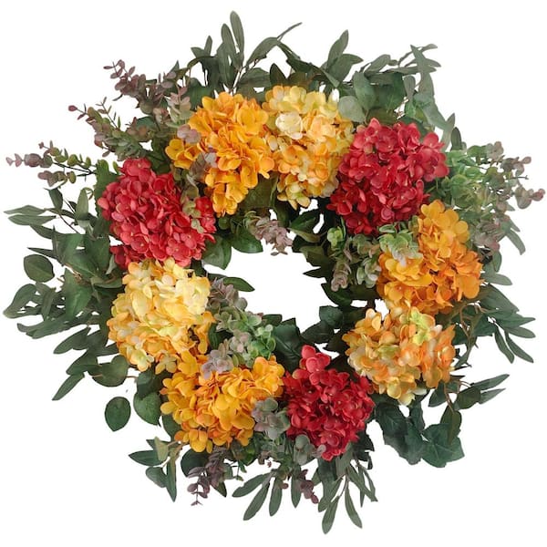 Glitzhome 26 in. D Hydrangea Foliage Artificial Harvest Wreath