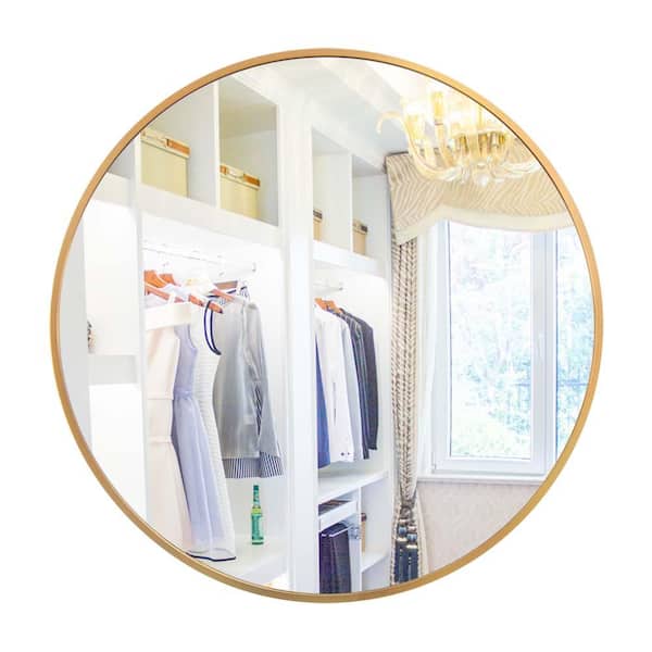 wetiny 27.5 in. W x 27.5 in. H Round Metal Gold Mirror