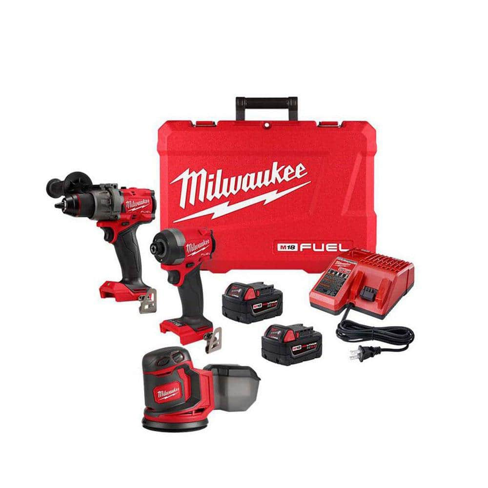 M18 FUEL 18-V Lithium Ion Brushless Cordless Combo Kit (2-Tool) with 2 Batteries, Charger and Random Orbit Sander -  Milwaukee, 3697-22-2648