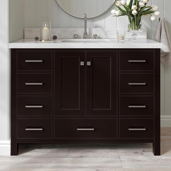 ARIEL Cambridge 49 in. W x 22 in. D x 36 in. H Bath Vanity in Espresso with Carrara White Marble Top