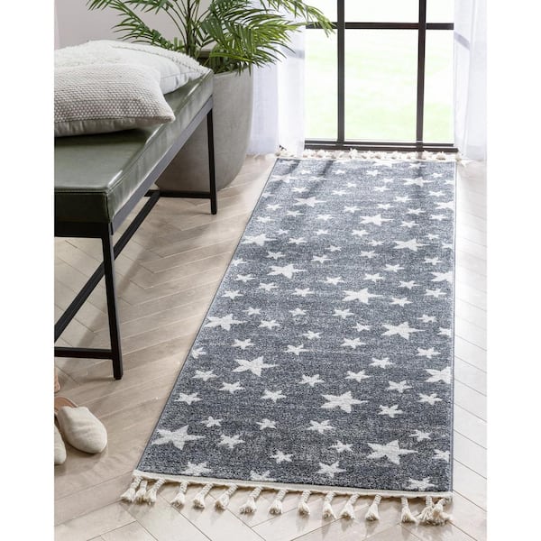 Kennedy Stars Modern Kids Grey 2 ft. 7 in. x 9 ft. 10 in. Runner Area Rug