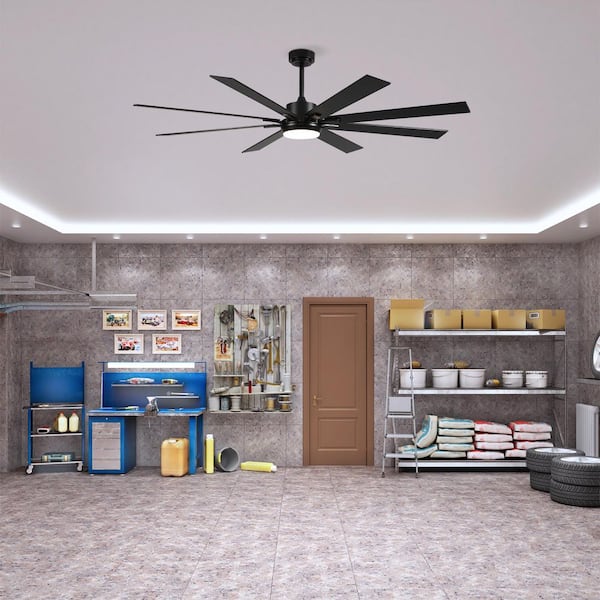 72" Large Ceiling Fan with 8 Blades, Light Kit, 3-Color Dimmable LED, DC 6-Speed, Remote, Matte Black