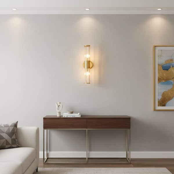3 in. 2-Light Gold Crystal Vanity Light Fixture, Modern Bathroom Wall Sconce, Vertical Horizontal Wall Mount